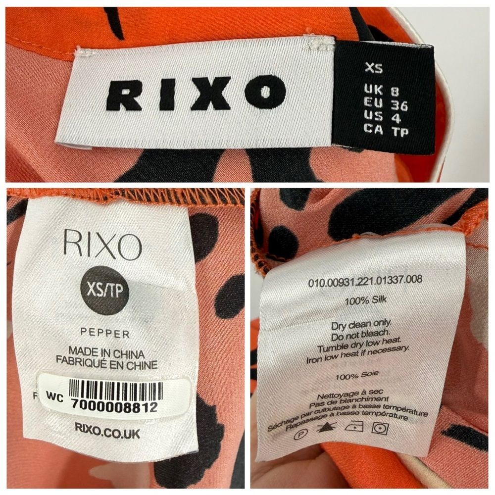 RIXO London Pepper Cutout Printed Silk Midi Dress in Orange Multi |  XS / 4 - Picture 6 of 7
